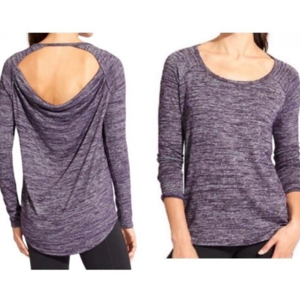 Athleta Purple Marled Long Sleeve Open-Back Top